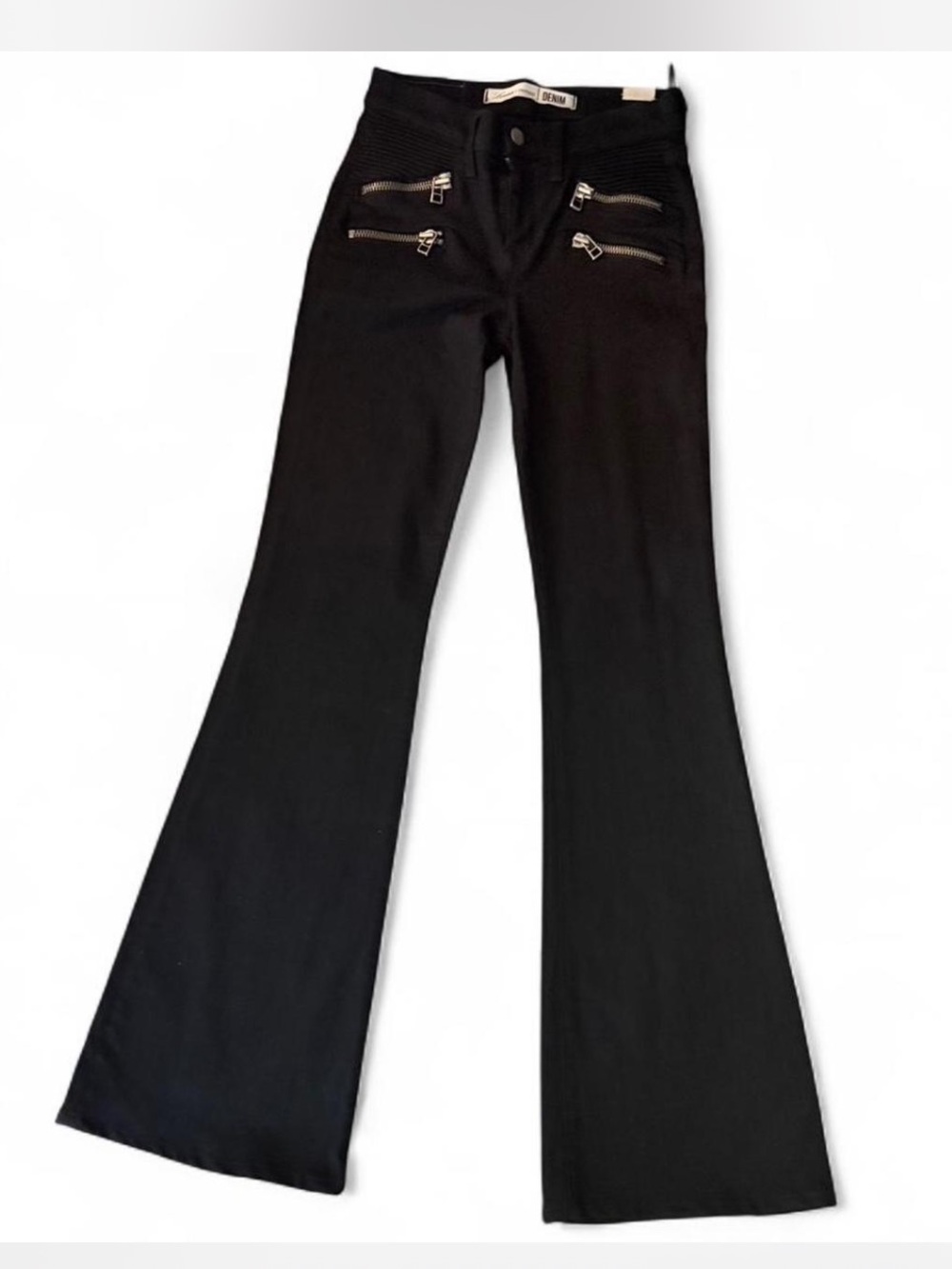 NWT LOVER AND FRIENDS Black Flared Pants with Silver Zipper Details